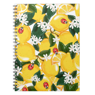 Seamless pattern with tropical summer lemon fruits notebook