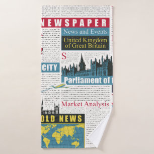 seamless pattern with UK or London newspaper. Pag Bath Towel