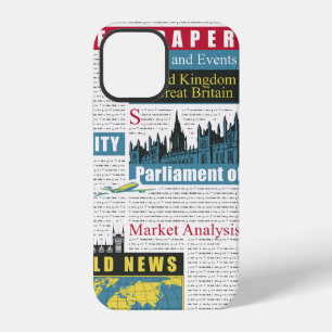 seamless pattern with UK or London newspaper. Pag iPhone 12 Case