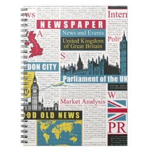seamless pattern with UK or London newspaper. Pag Notebook