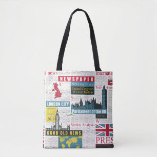  seamless pattern with UK or London newspaper. Pag Tote Bag