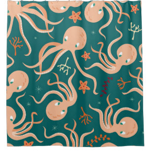 Seamless pattern with underwater ocean animals, cu