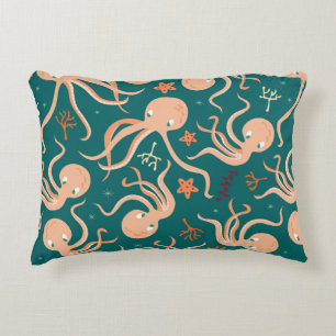 Seamless pattern with underwater ocean animals, cu accent pillow