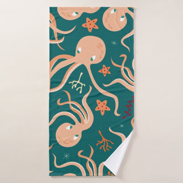 Seamless pattern with underwater ocean animals, cu bath towel (Bath Towel)