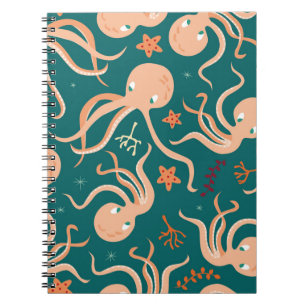 Seamless pattern with underwater ocean animals, cu notebook