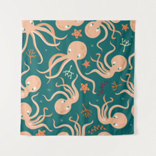 Seamless pattern with underwater ocean animals, cu tapestry