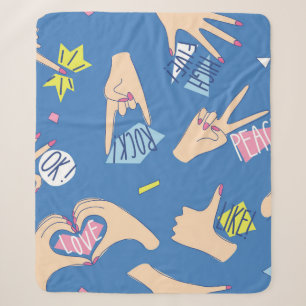 Seamless pattern with various hands gestures in br sherpa blanket