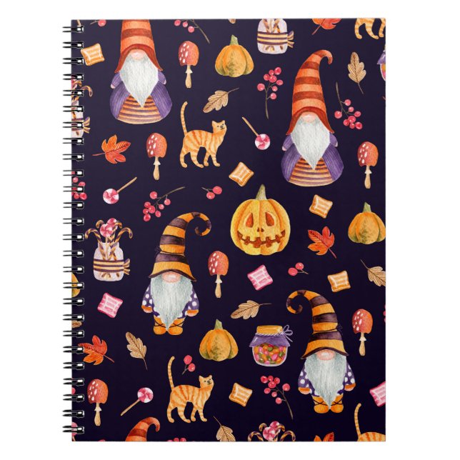 Seamless pattern with vintage Halloween elements.  Notebook (Front)