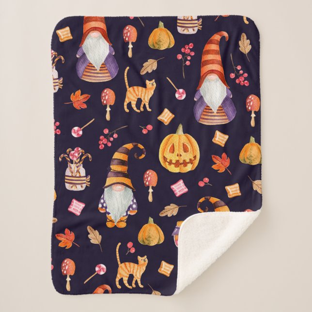 Seamless pattern with vintage Halloween elements.  Sherpa Blanket (Front)
