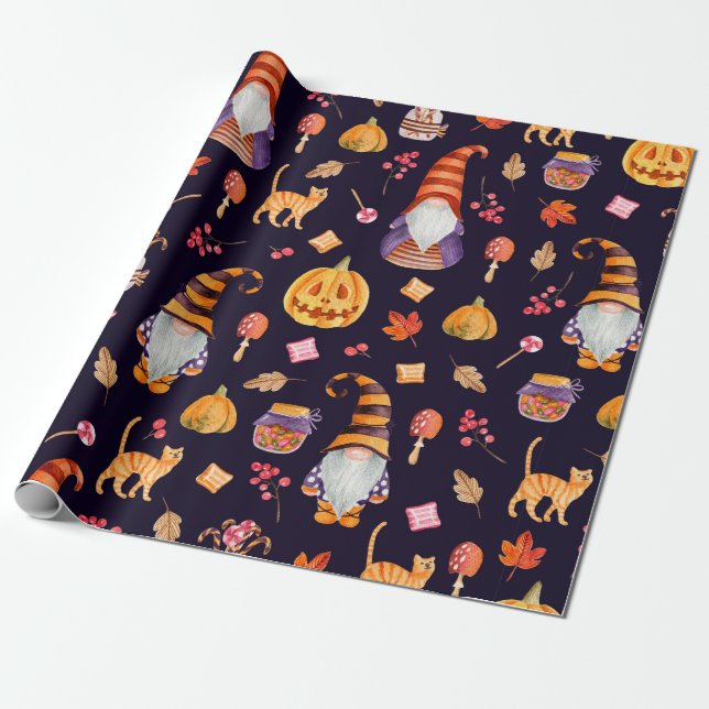 Seamless pattern with vintage Halloween elements.  Wrapping Paper (Unrolled)