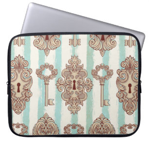 Seamless pattern with vintage keys and locks. Free Laptop Sleeve
