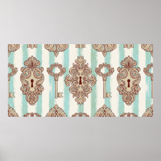 Seamless pattern with vintage keys and locks. Free Poster
