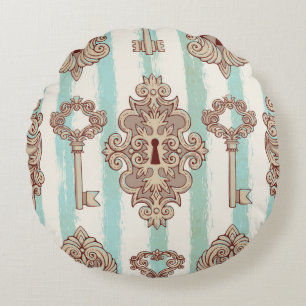 Seamless pattern with vintage keys and locks. Free Round Pillow