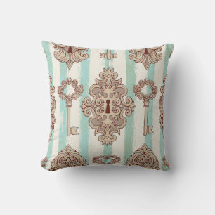 Seamless pattern with vintage keys and locks. Free Throw Pillow