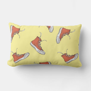 Seamless pattern with vintage red sneakers,hand dr lumbar pillow