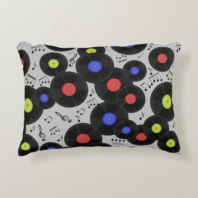 Seamless pattern with vinyl records and notes.  accent pillow (Front)