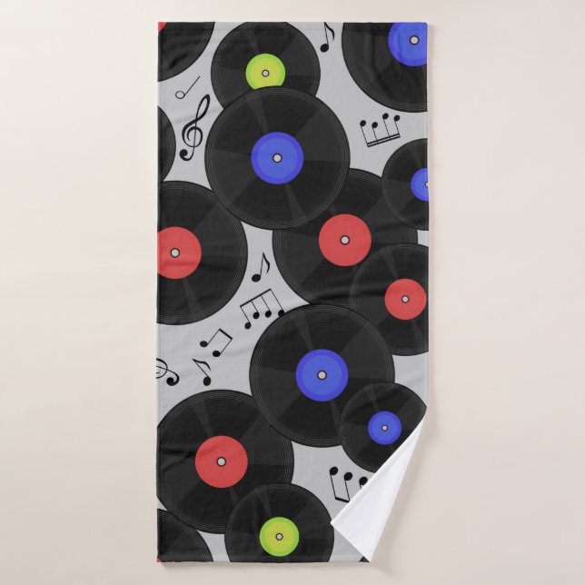 Seamless pattern with vinyl records and notes.  bath towel (Bath Towel)