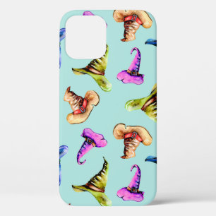 Seamless pattern with watercolor old hats,hand pai iPhone 12 case
