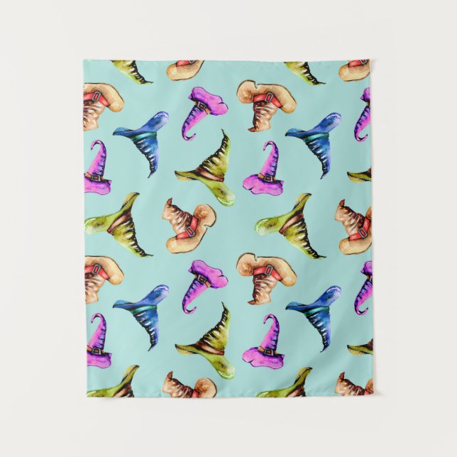 Seamless pattern with watercolor old hats,hand pai tapestry (Front)