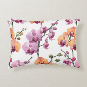 Seamless pattern with watercolor orchid flowers  accent pillow