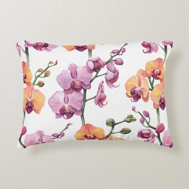 Seamless pattern with watercolor orchid flowers  accent pillow (Front)