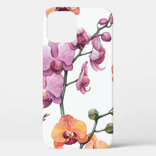 Seamless pattern with watercolor orchid flowers iPhone 12 case