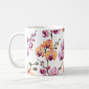 Seamless pattern with watercolor orchid flowers coffee mug