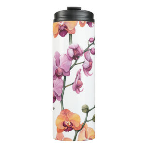 Seamless pattern with watercolor orchid flowers thermal tumbler