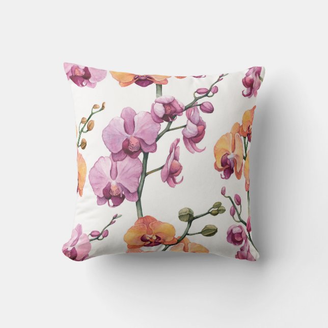 Seamless pattern with watercolor orchid flowers  throw pillow (Front)