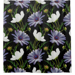 Seamless pattern with white cosmos and blue daisy