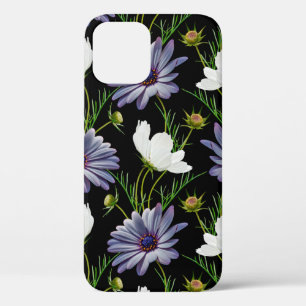 Seamless pattern with white cosmos and blue daisy iPhone 12 case