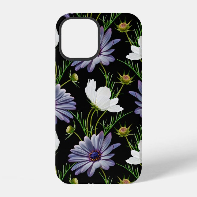 Seamless pattern with white cosmos and blue daisy  iPhone case (Back)