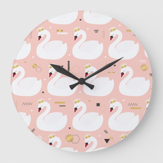 Seamless pattern with white swans. large clock (Front)