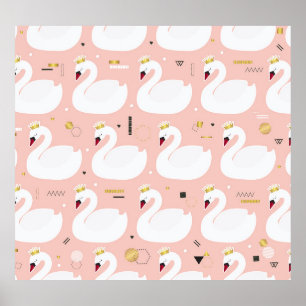 Seamless pattern with white swans. poster