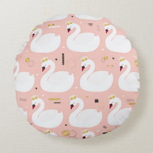 Seamless pattern with white swans. round pillow