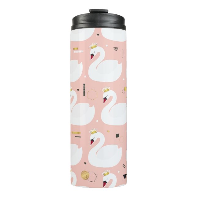 Seamless pattern with white swans. thermal tumbler (Front)