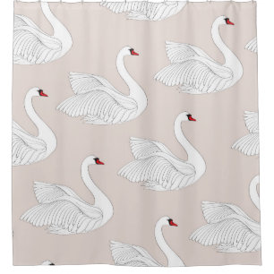 Seamless pattern with white swans. White bird orna