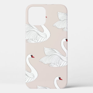 Seamless pattern with white swans. White bird orna iPhone 12 Case