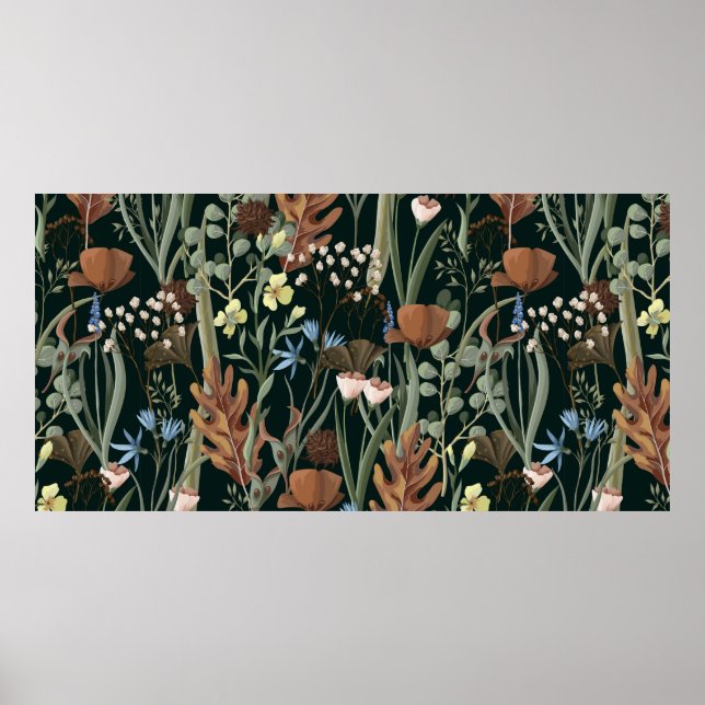 Seamless pattern with wild and dried flowers. Autu Poster (Front)
