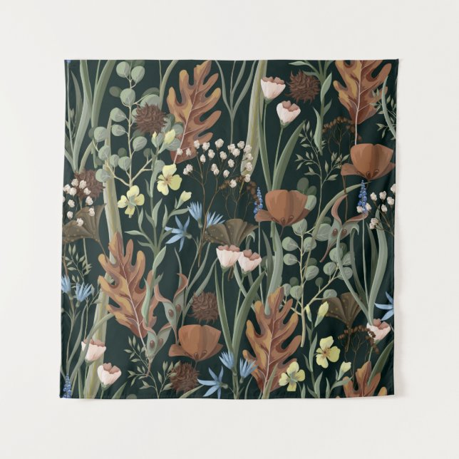 Seamless pattern with wild and dried flowers. Autu Tapestry (Front)