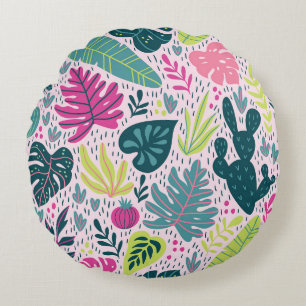 Seamless pattern with wild tropical rainforest. Tr Round Pillow