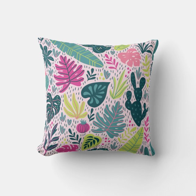 Seamless pattern with wild tropical rainforest. Tr Throw Pillow (Front)