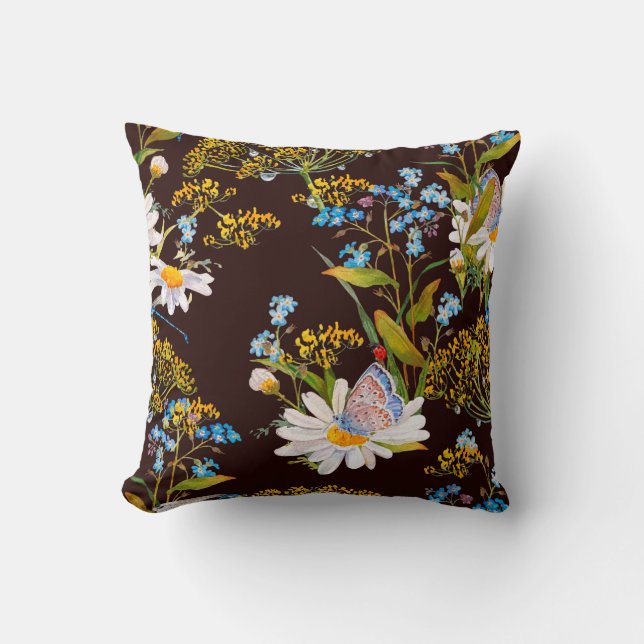 Seamless pattern with wildflowers throw pillow (Front)