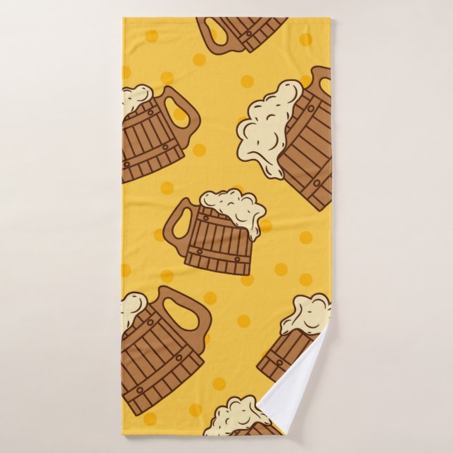 Seamless Pattern with Wooden Foam Beer Mugsbeer, p (Serviette de bain)