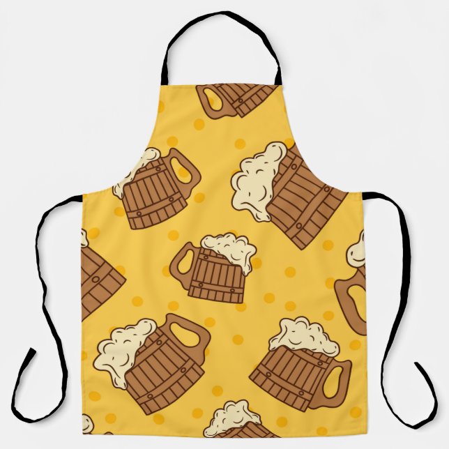 Seamless Pattern with Wooden Foam Beer Mugsbeer, p Apron (Front)