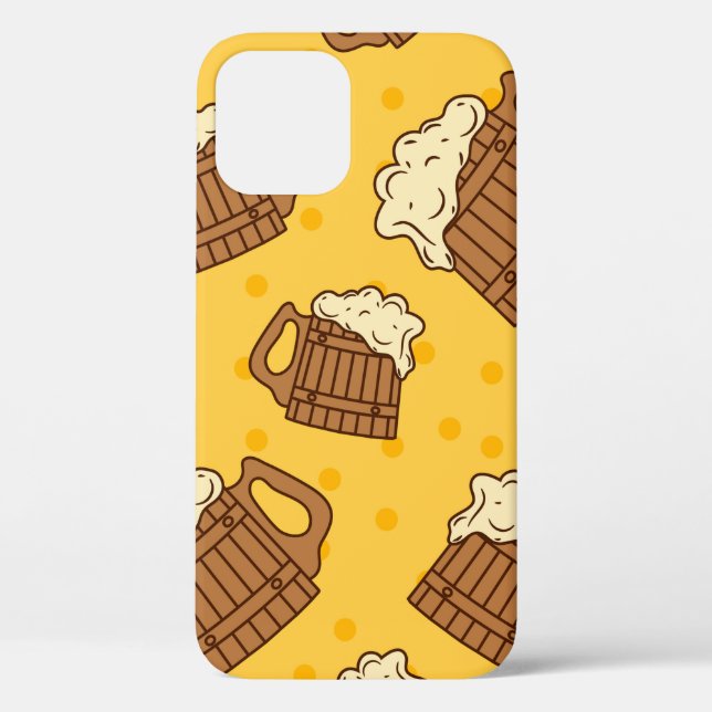 Seamless Pattern with Wooden Foam Beer Mugsbeer, p Case-Mate iPhone Case (Back)