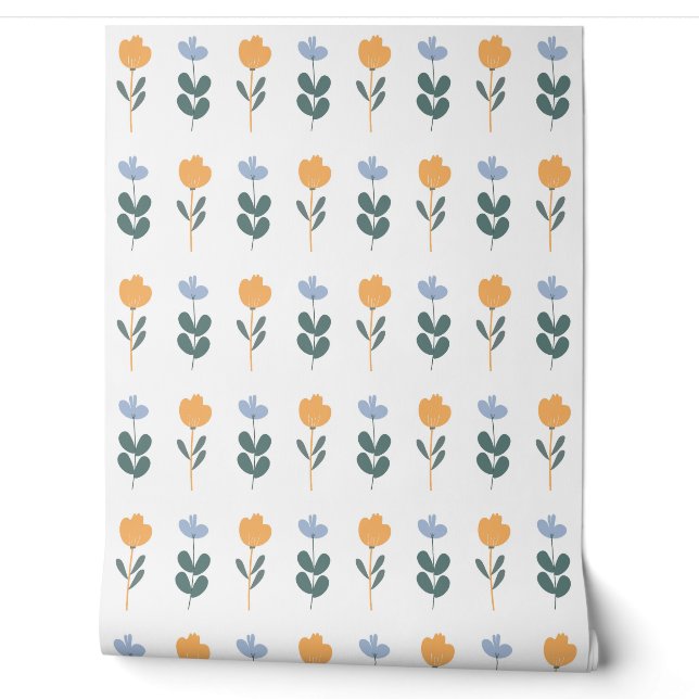 Seamless Pattern with yellow and blue flowers Wallpaper (Unrolling)