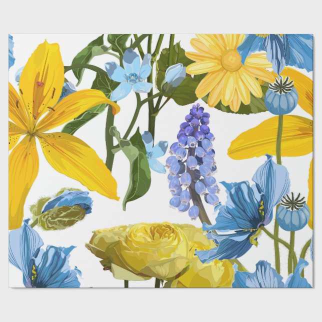 Seamless pattern with yellow blue flowers. wrapping paper (Seam)