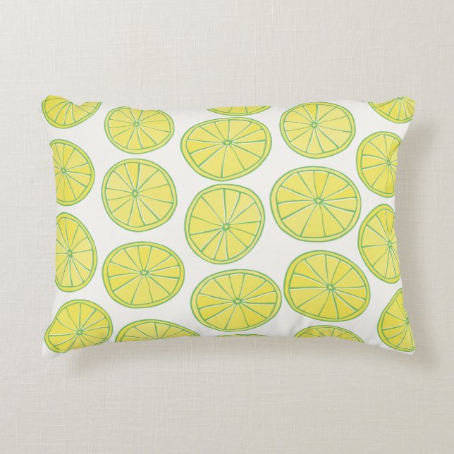 Seamless pattern with yellow lemon slices on white accent pillow (Front)