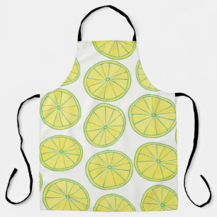 Seamless pattern with yellow lemon slices on white apron